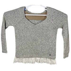 Hollister Sweater Lace Trim Big Cable‎ Knit Square Neck Gray Size Medium